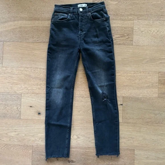 ReDone Crop Jeans High Rise Ankle straight lived-in black size 25 - Picture 2 of 6